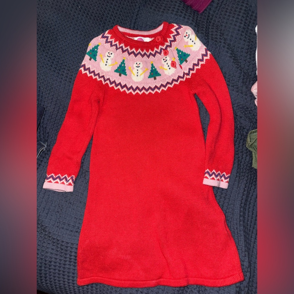 Mini Boden Red and Pink Festive Sweater Dress